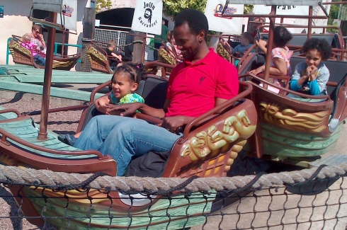 Daddy and Mae in the pirate ships